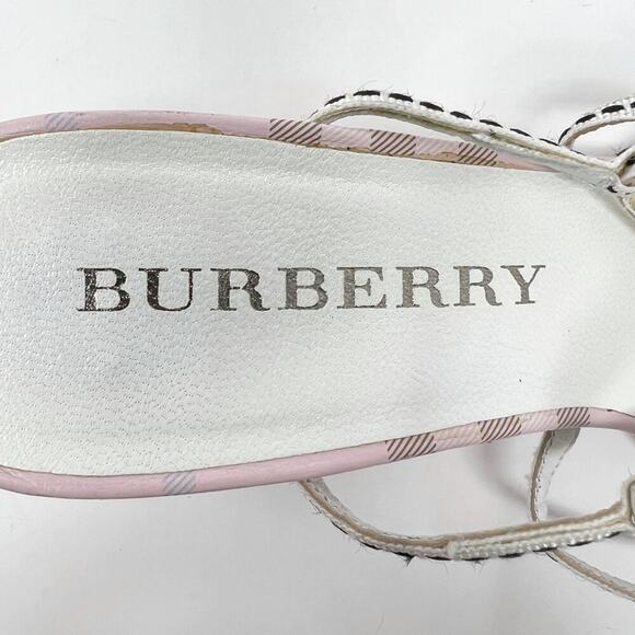 Burberry Check Leather Floral Slingback Sandals Pink Tan EU 37 - Picture 5 of 8